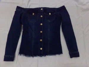 Fashion Nova Off Shoulder Blue Jean Denim Stretch Button Front Shirt Juniors XL - Picture 1 of 3