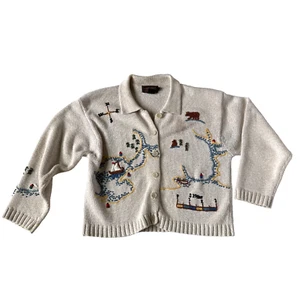 Eddie Bauer Mujer M Brújula Náutica Suéter Cárdigan Mapa Cuello Botón De Colección - Imagen 1 de 6
