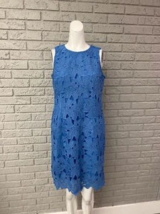 Ann Taylor Women Blue Crochet Lace Overlay Mini Dress Size 10P - Picture 1 of 8