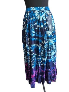 Phool Skirt Size S 6-10 Blue & Fuschia Cotton Broomstick Maxi Crinkle NWT sample - Picture 1 of 13