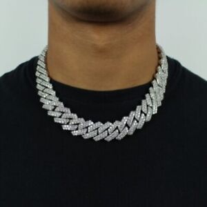 Miami Cuban Link Chain Classic 15 mm Iced A+++ Out Rhinestones White Gold Plated