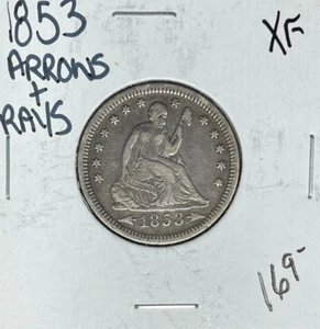 1853 FLECHAS Y RAYOS SENTADOS LIBERTY CUARTO DE PLATA ~XF ~BONITA MONEDA~ - Imagen 1 de 2