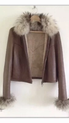 Designer Dom&Ruby Brown Sheepskin Leather Real Fur Jacket Coat Size M-L, Uk12 - Image 1 of 4