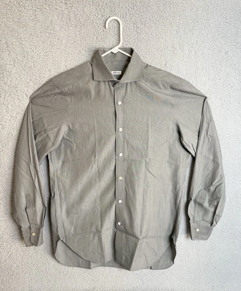 Kiton Shirt Mens 16 41 Chest 49 in Long Sleeve Button Up Gray Made in Italy Foto 1 de 4