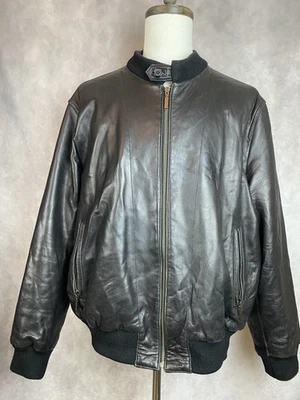 BOSTON HARBOR 柔软真皮全拉链轰炸机夹克黑色男式 XL — 第 1/4 张图片