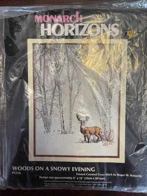 Monarch Horizons Printed Counted Cross Stitch Kit Woods on a Snowy Evening Stag - Image 1 of 2