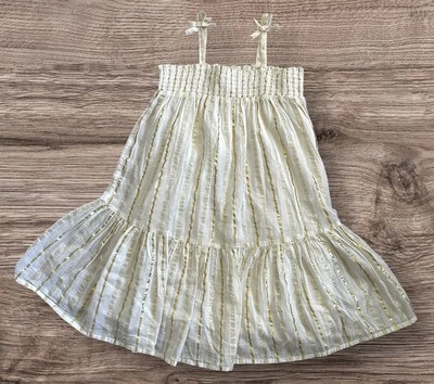 Vestido Tucker + Tate Blanco Y Metálico Forrado Dorado Boho Niña Talla 7 Nuevo Sin Etiquetas Foto 1 de 4