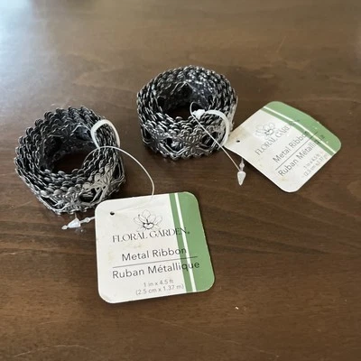 Set Of 2 Floral Garden Metal Embossed Ribbon Octagon Design New 1" x 4.5 Ft - Image 1 of 4