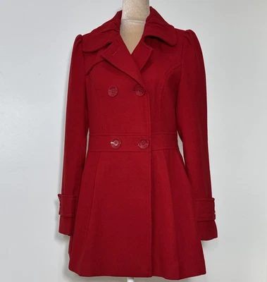 XXI Chaquetón Pequeño Doble Pecho Bolsillos Forrado Rojo Chaqueta Abrigo Invierno Vacaciones Foto 1 de 4