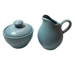 PFALTZGRAFF -- TERRACE AZURE - SUGAR BOWL WITH LID & CREAMER- POWDER BLUE - Picture 1 of 12