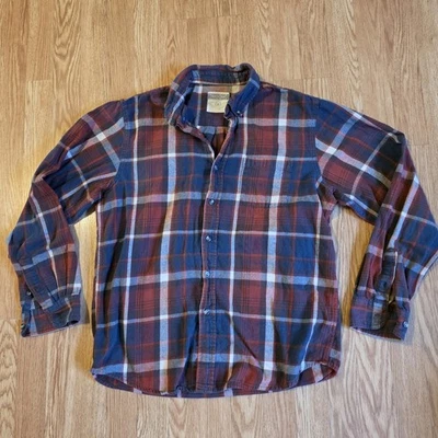 Northcrest Hombres Rojo Azul Cuadros Abotonada Manga Larga Ropa de Trabajo Franela Talla M Foto 1 de 4