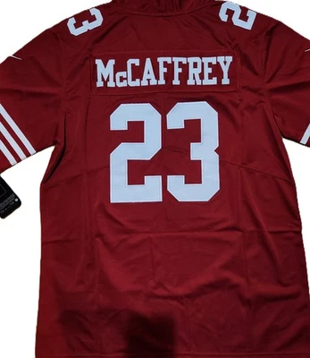 青少年 SF 49ers #23 Christian McCaffrey S-xl 缝合定制 nwt。 红色 — 第 1/2 张图片