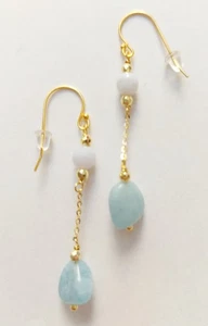Orecchini pendenti in argento 925 laminato oro calcedonio acquamarina e ematite  - Picture 1 of 4