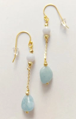 Orecchini pendenti in argento 925 laminato oro calcedonio acquamarina e ematite  - Immagine 1 di 4