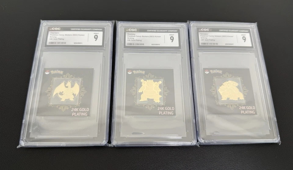 Charizard Blastoise Venusaur Mint 24K Gold Plated Pokemon Sticker CGC Mint 9 Set - Image 1 of 3