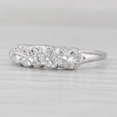Vintage 0.14ctw Diamond Wedding Band 14k White Gold Size 8.5 Stackable Ring - Image 1 of 4