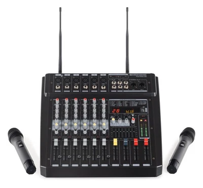 DJ PA 6-Kanal Power Mixer Mischpult Verstärker Funk Mikrofon 760W Effekte USB - Bild 1 von 4