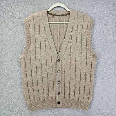 Possumdown Sweater Vest Mens Medium Merino Possum Beige Knit Button Front - Image 1 of 4