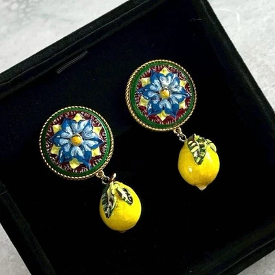 Pendientes Dolce & Gabbana Flor Limón Auténticos Diseñador Joyería Foto 1 de 4