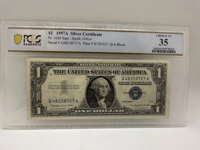 1957-A, $1 Silver Certificate, Fr. 1620, PCGS Banknote Graded: 35, Q-A Block - Image 1 of 4