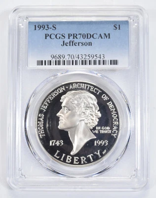 PR70 1993-S DCAM Jefferson Commemorative Silver Dollar PCGS - Image 1 of 4