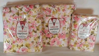 Springmaid Marvelaire Sheet Set Moon Flower Pink Floral Flat Fitted Pillow VTG - Image 1 of 4