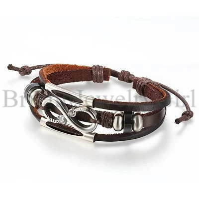 Pulsera Pulsera Multicapa Cuero Surfista Moda Dije Infinito Hombres Mujeres Foto 1 de 4