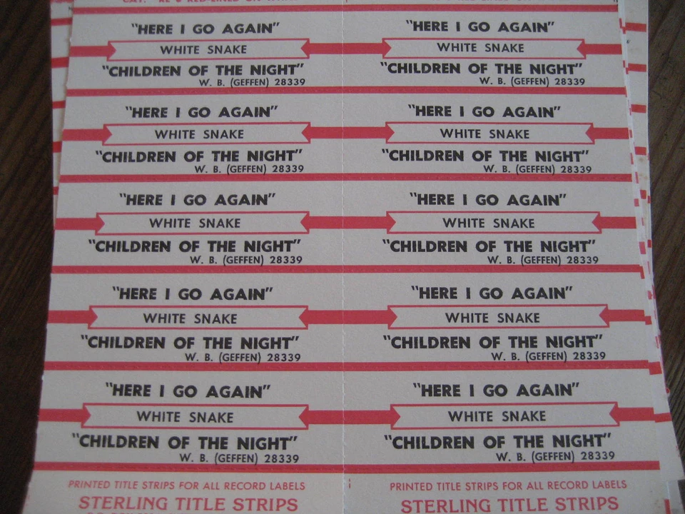 Jukebox Star Title Strip Full Sheet WHITE SNAKE / Here I go Again /Children Nite - Image 1 of 1