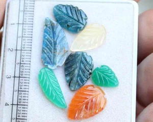 Natural Mix Carving Pair Leaf Shape Blue Carved Gemstone for Jewelry 20.20 Ct - Picture 1 of 3