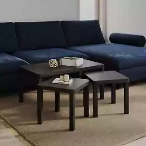 3Pc Wooden Coffee Table Set Side Sofa Living Room Furniture Nesting Tables - Picture 1 of 19