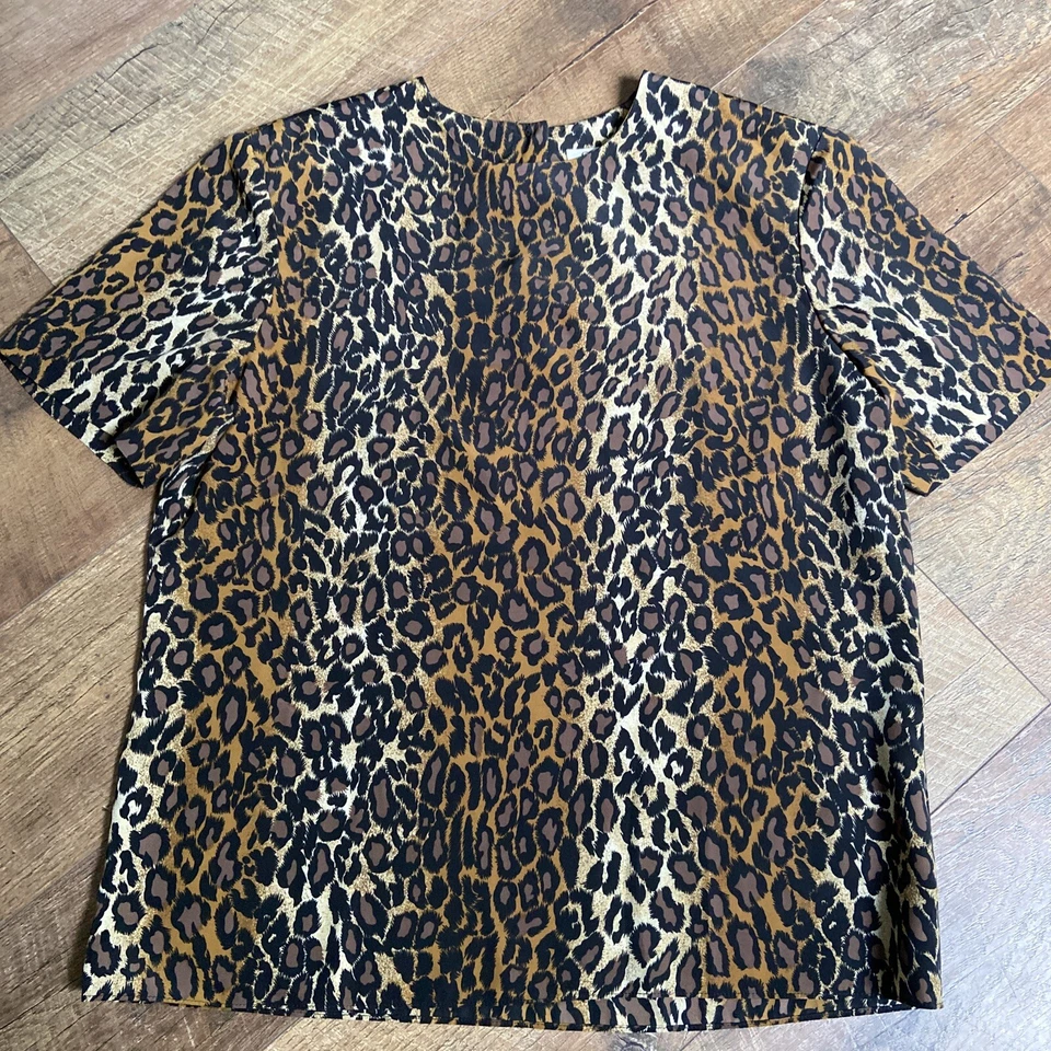 Le Suit | Blusa Camisa Manga Cuello Alto Estampado Leopardo Vintage Talla 10 Excelente Foto 1 de 4