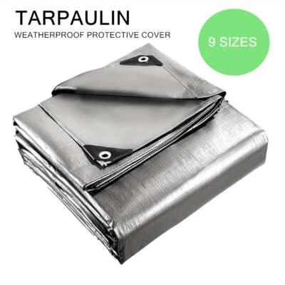 Durable Tarpaulin Waterproof Cover Shelter Camping Car Weatherproof Silver Tarp - image 1 of 4