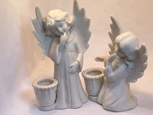 Angel Figurines Taper Holders ~Christmas Candle Holders~ Ceramic Preowned - Picture 1 of 10