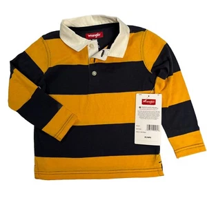 Wrangler Boy's Rugby Shirt Size 3T Yellow Blue Stripes Long Sleeve Casual Fit - Picture 1 of 7