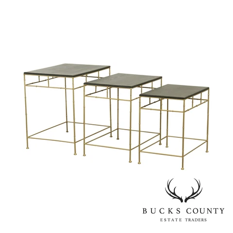 Black and Gold Faux Bamboo Iron Nesting Tables Cover