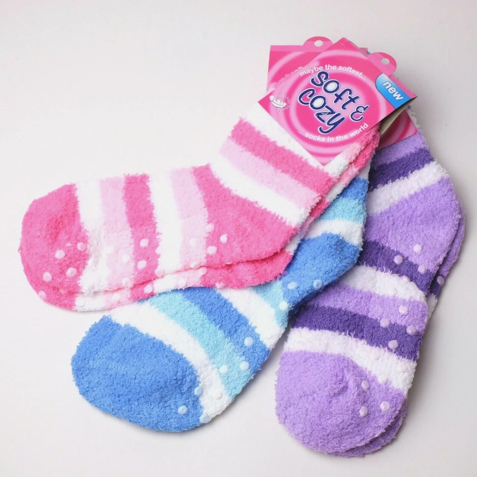 2 PAIRS Womens Striped Warm Fluffy Winter Non Slip Bed Socks - Image 1 of 1