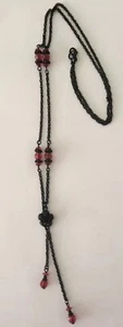 SCHWARZE ROSE HALSKETTE rote Glasperlen Anhänger lange Kette romantisch Liebe Goth 30 Zoll - Bild 1 von 6