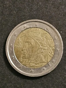 Vintage 2002 2€ ITALY 2 Euro Bimetallic Coin Dante Alighieri portrait by Raphael - Picture 1 of 3