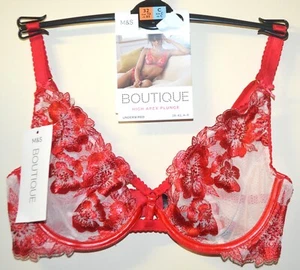 M&S BOUTIQUE HIGH APEX PLUNGE BRA UNDERWIRED SIZE 32C RED MIX - BNWT - Picture 1 of 4