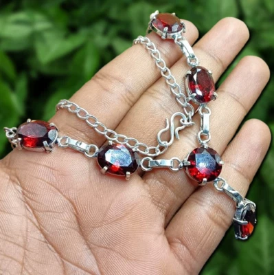 Cadena de piedras preciosas de topacio granate brillante 1 pieza sin cuello enchapada en plata 925 punta joyería Foto 1 de 4