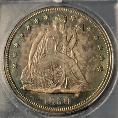 Dólar de plata SEATED LIBERTY 1850 ICG MS-62 PL RARO SOLO 7500 ACUÑADO Foto 1 de 4