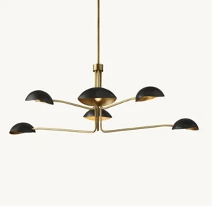 Sfera nera ottone metà secolo anni 50 6 luci Sputnik soffitto italiano fatto a mano - Foto 1 di 6