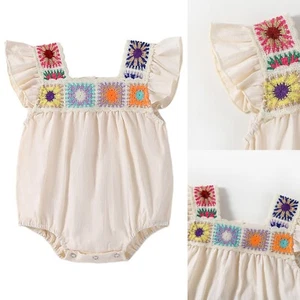 Baby Girl Jumpsuit Boho Bodysuit Party Romper Embroidery Lace Floral Ruffle - Picture 1 of 26