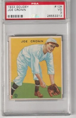 1933 Goudey Joe Cronin #109, PSA VG 3 - Image 1 of 2