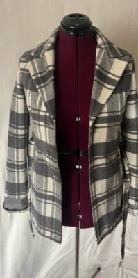 JOU JOU GREY PLAID PEACOAT SINGLE BREASTED SIZE S - Image 1 of 4