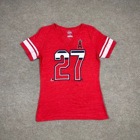Los Angeles Angels Shirt Women Size L Red Short Sleeve MLB Baseball Majestic Cover