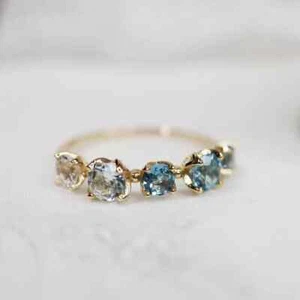 Anillo Vintage Pequeño Topacio Azul Aguamarina Chapado en Oro 18K Retro Delicado Banda Abierta - Imagen 1 de 6