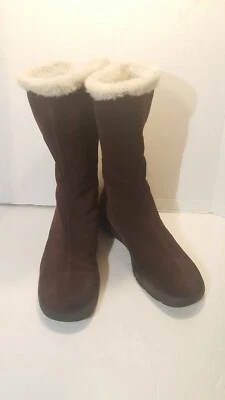 AEROSOLES Brown SUEDE TALL BOOTS Size 9.5 Rubber soles  FUR LINED - Изображение 1 из 4