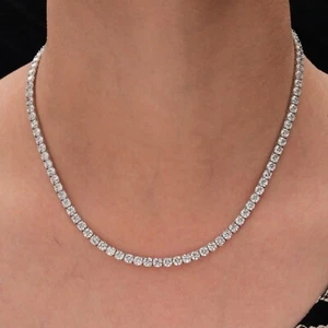 Collana Catena Tennis 19,45 Ct SI/H Tonda Diamanti Naturali Regalo Oro Bianco 14k - Foto 1 di 11