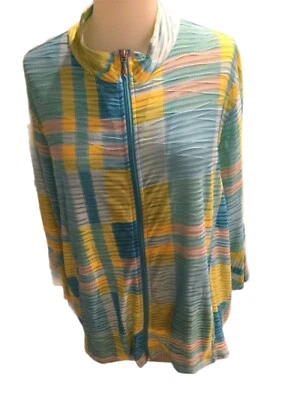 Chaqueta Erin London Talla XL Cremallera Completa Multicolor Mosaico Geométrico Top Transparente Elástico Foto 1 de 2